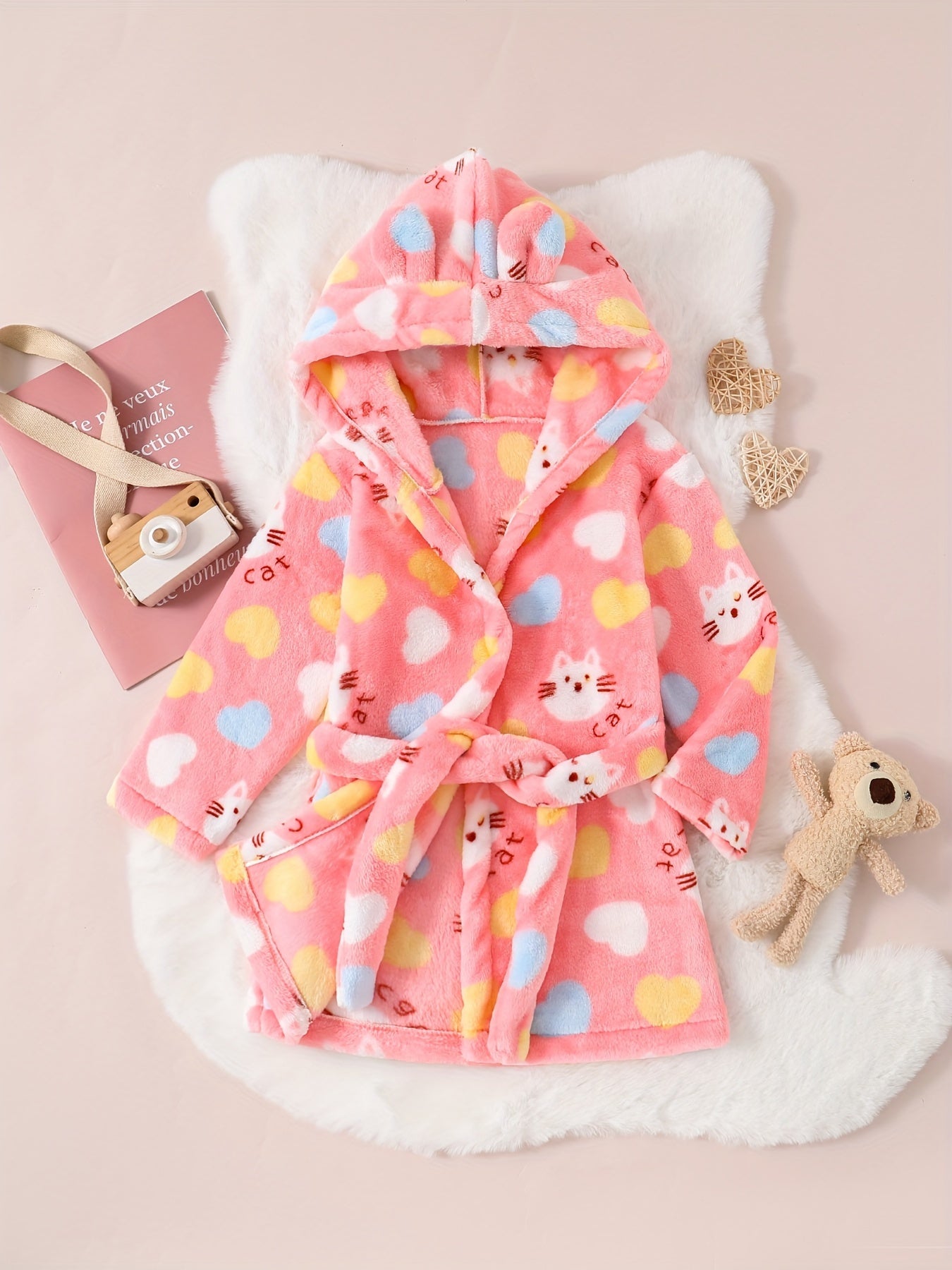 Pink Floral Hooded Kids Bathrobe