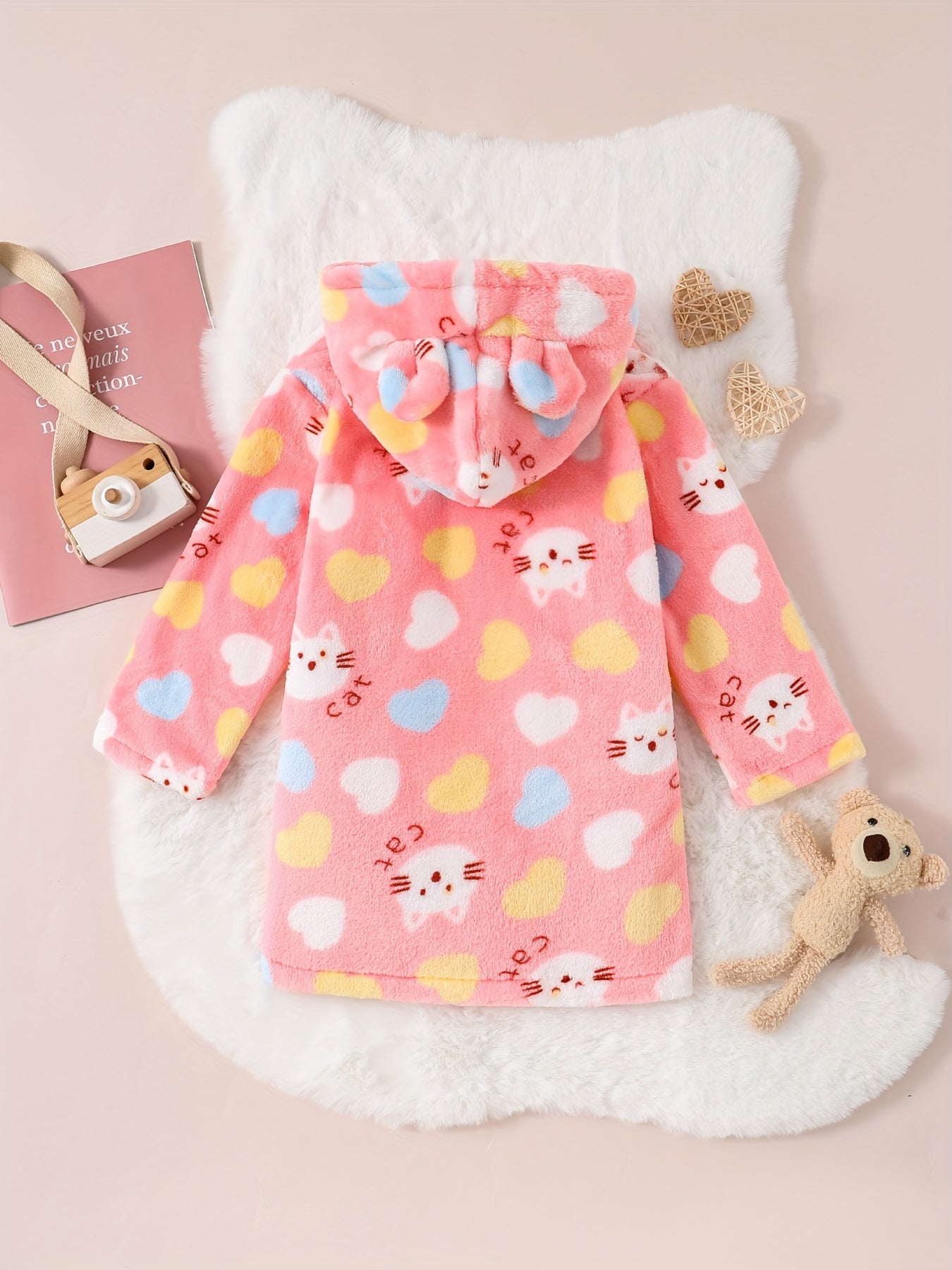 Pink Floral Hooded Kids Bathrobe