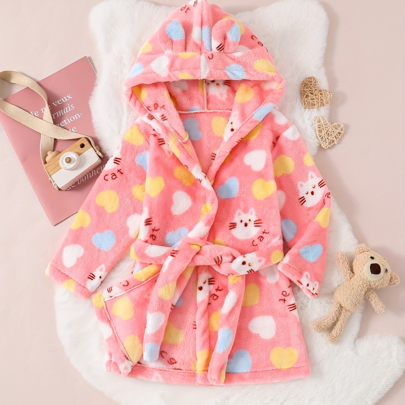 Pink Floral Hooded Kids Bathrobe
